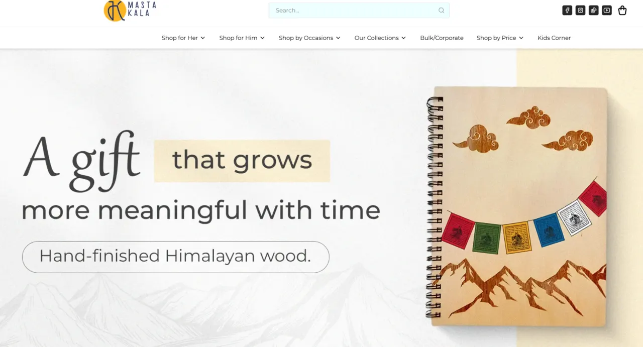 Mastakala online store home page, built on Blanxer