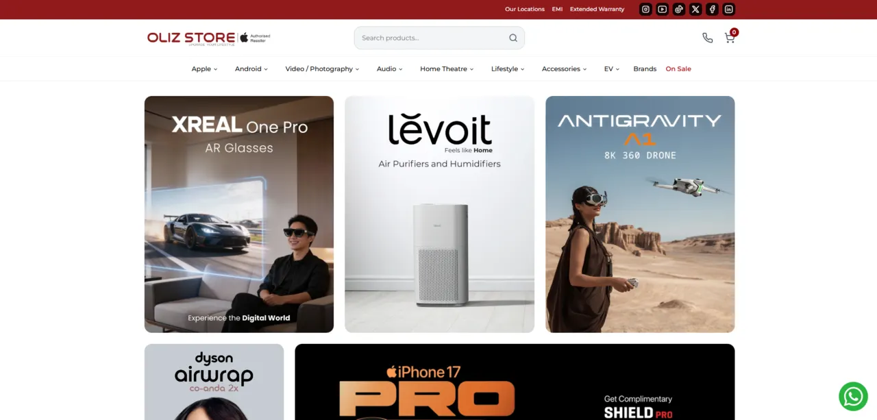 Oliz Store online store home page, built on Blanxer