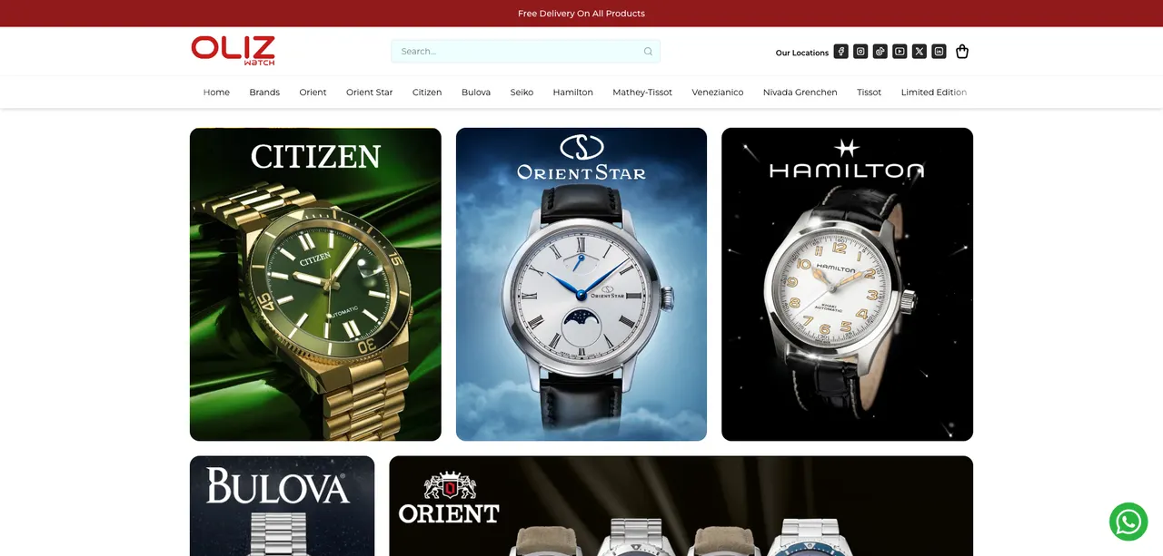 Oliz Watch online store home page, built on Blanxer