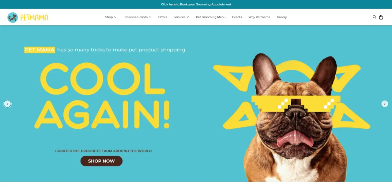Pet Mama online store home page, built on Blanxer